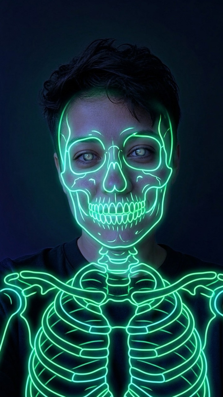 Neon Skeleton Halloween portrait effect